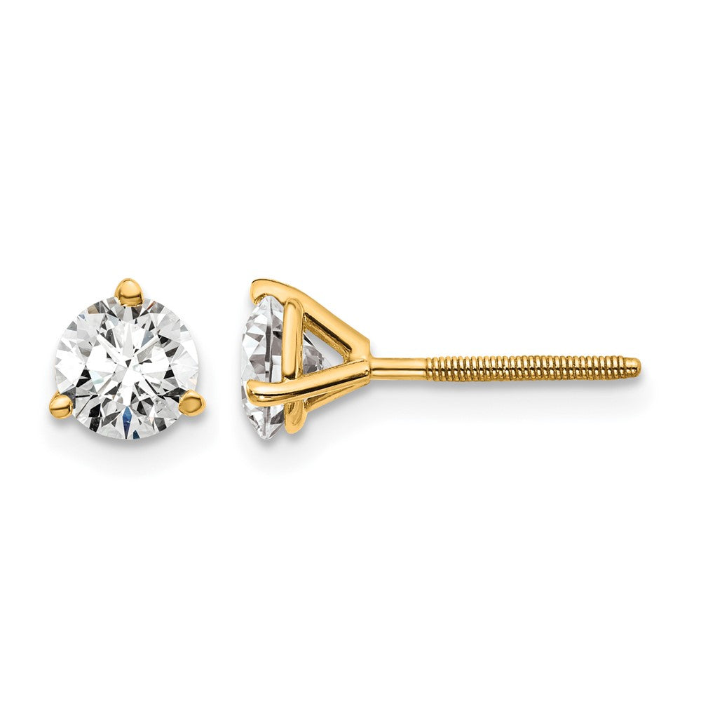 14k 1 carat Certified Lab Grown Diamond VS/SI+ G+ Round Complete Three Prong Screwback Stud Earrings