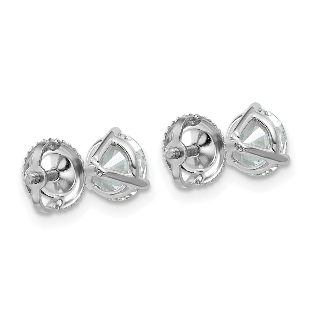 14k White Gold 1 1/2 carat Lab Grown Diamond VS/SI+ G+ Round Complete Three Prong Screwback Stud Earrings