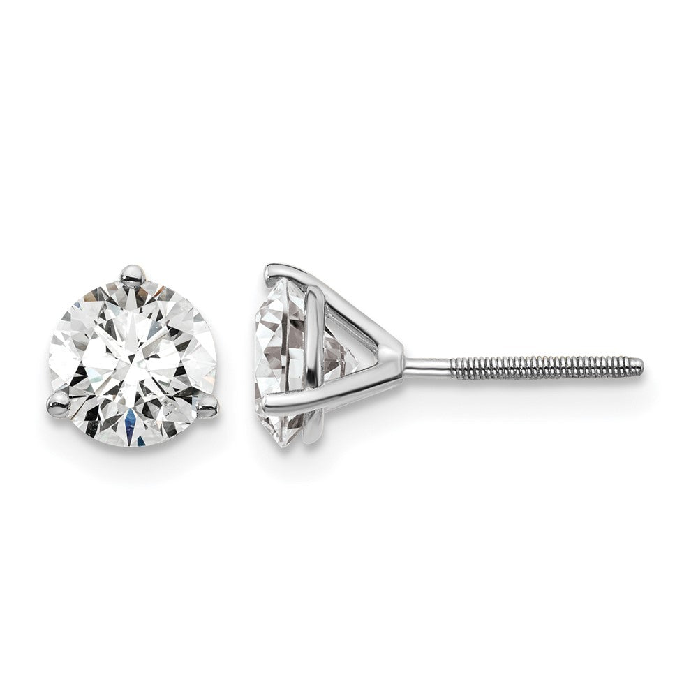 14k 1 1/2 carat Certified Lab Grown Diamond VS/SI+ G+ Round Complete Three Prong Stud Earrings