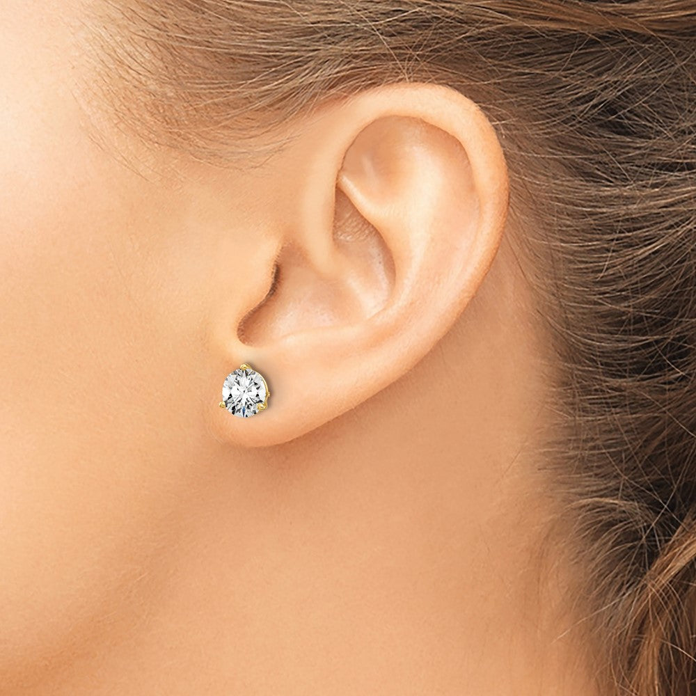 14k 1 1/2 carat Certified Lab Grown Diamond VS+ F+ Round Complete Three Prong Stud Earrings