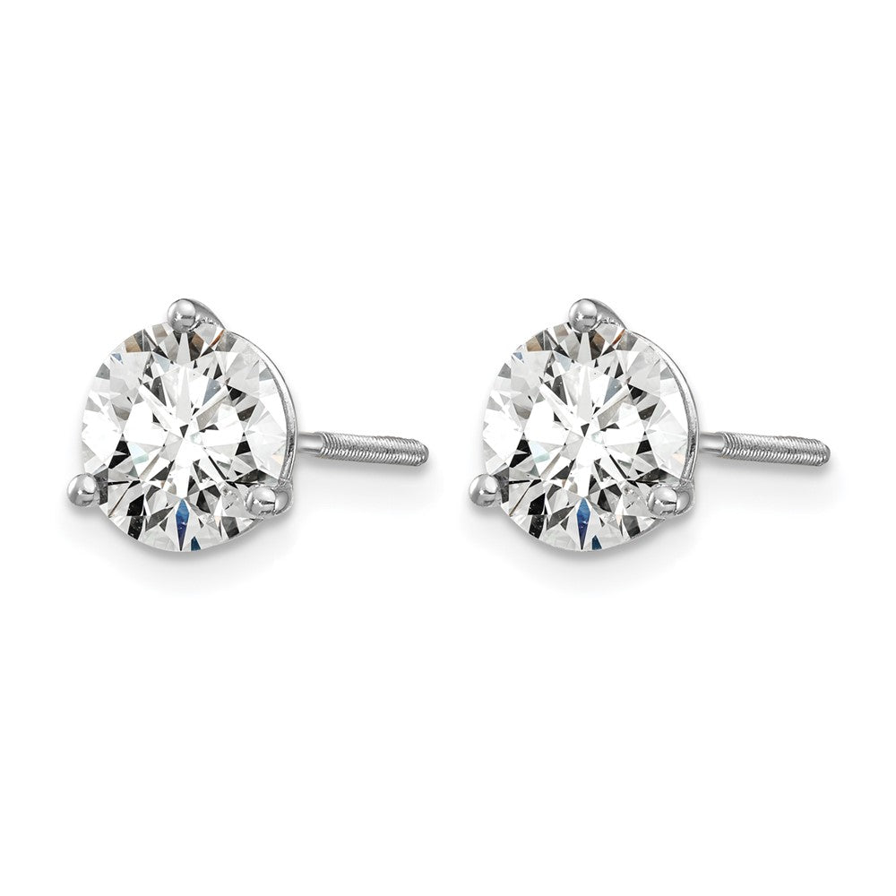 14k White Gold 2 carat Certified Lab Grown Diamond VS/SI+ G+ Round Complete Three Prong Screwback Stud Earrings