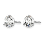 14k White Gold 2 carat Certified Lab Grown Diamond VS/SI+ G+ Round Complete Three Prong Screwback Stud Earrings