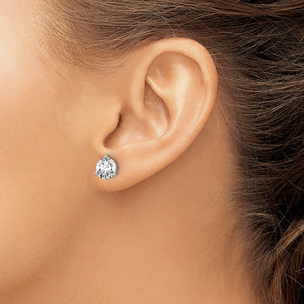 14k White Gold 2 carat Certified Lab Grown Diamond VS/SI+ G+ Round Complete Three Prong Screwback Stud Earrings