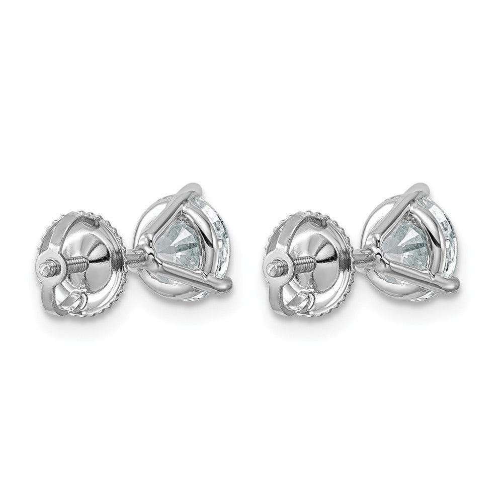 14k White Gold 2 carat Lab Grown Diamond VS/SI+ G+ Round Complete Three Prong Screwback Stud Earrings