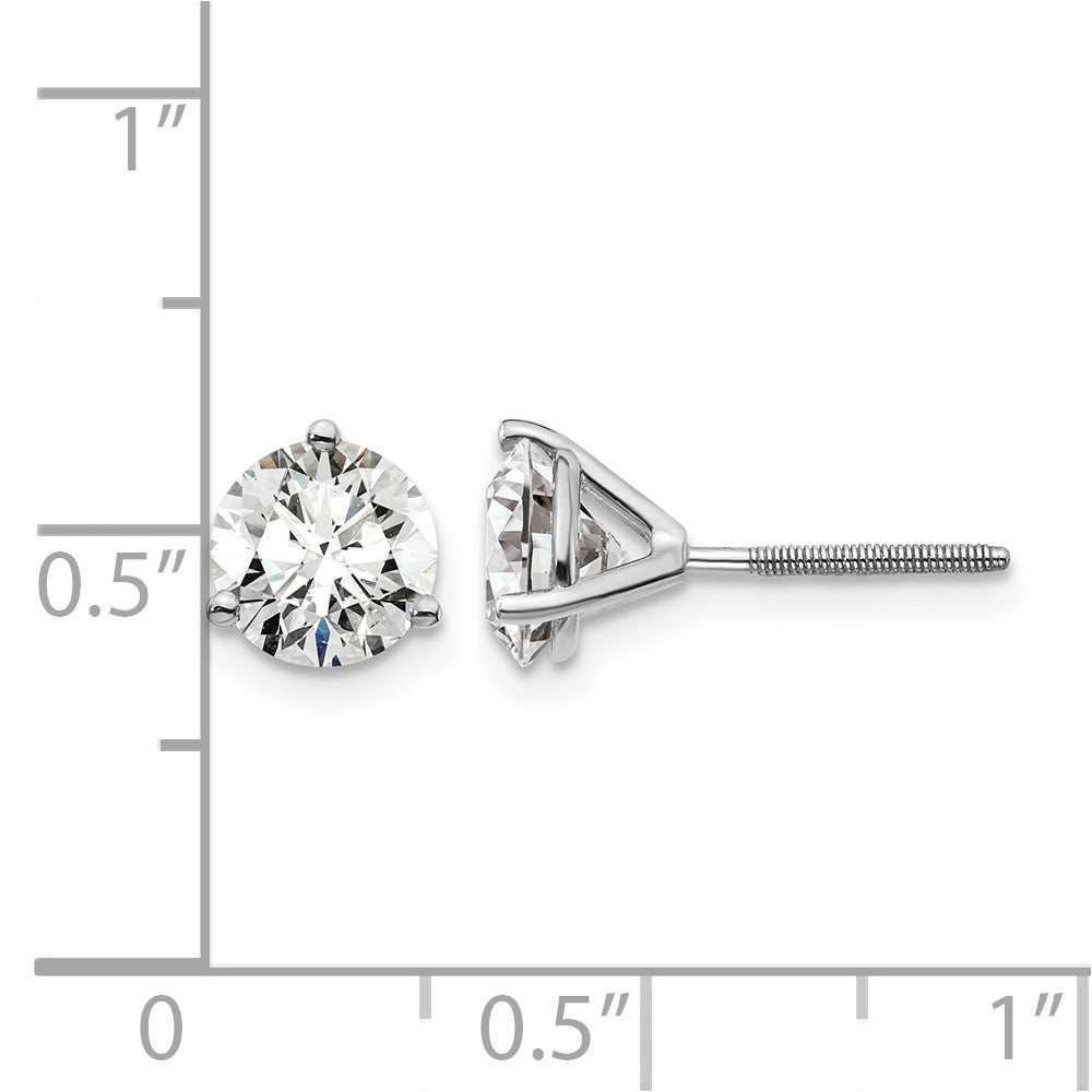14k White Gold 2 carat Lab Grown Diamond VS/SI+ G+ Round Complete Three Prong Screwback Stud Earrings