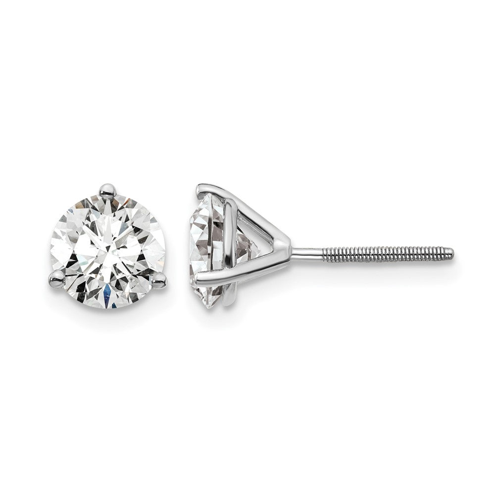 14k White Gold 2 carat Lab Grown Diamond VS/SI+ G+ Round Complete Three Prong Screwback Stud Earrings