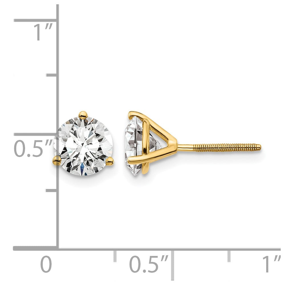 14k 2 carat Lab Grown Diamond VS/SI+ G+ Round Complete Three Prong Screwback Stud Earrings