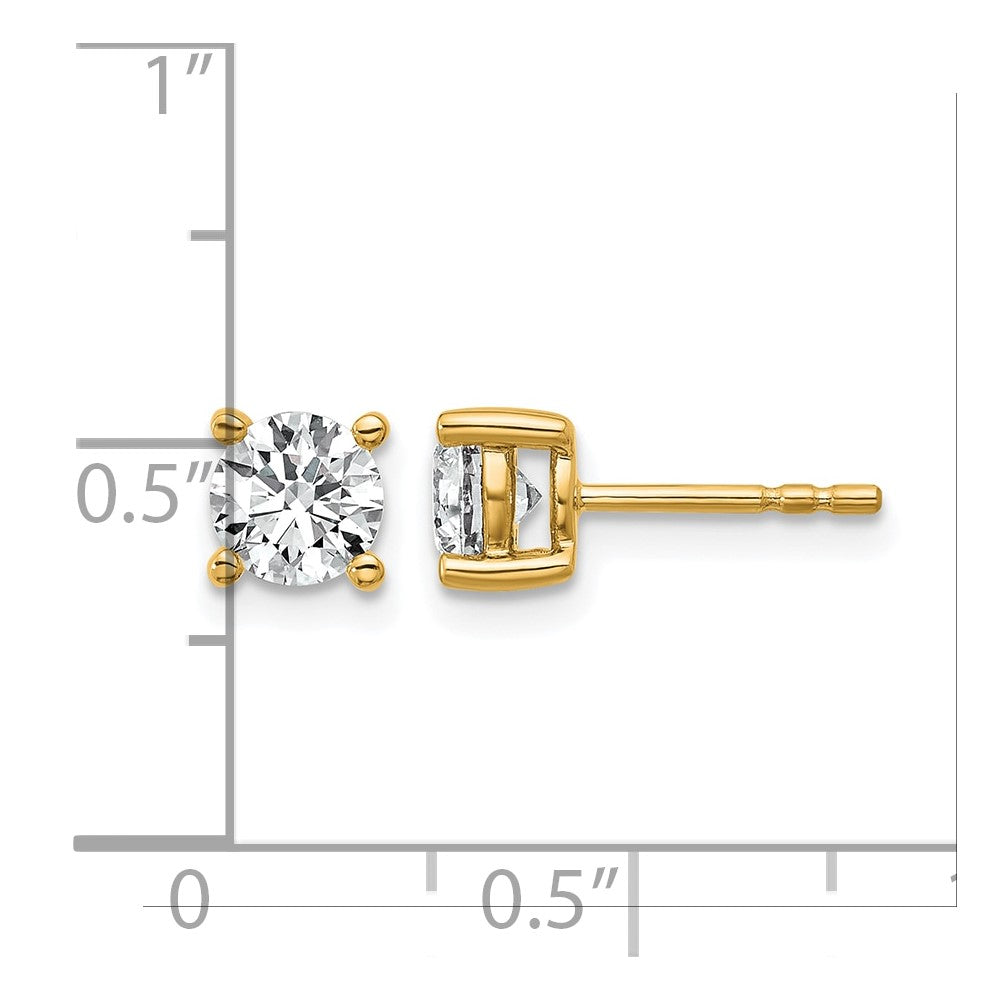 True Origin 14K Yellow Gold 1 carat Lab Grown Diamond VS+ F+ Round Four Prong Heavy Weight Complete Stud Earrings