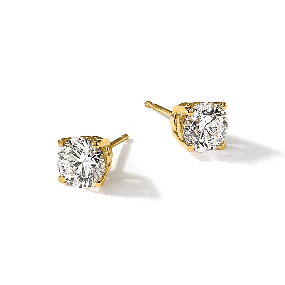 True Origin 14K Yellow Gold 1 carat Lab Grown Diamond VS+ F+ Round Four Prong Heavy Weight Complete Stud Earrings