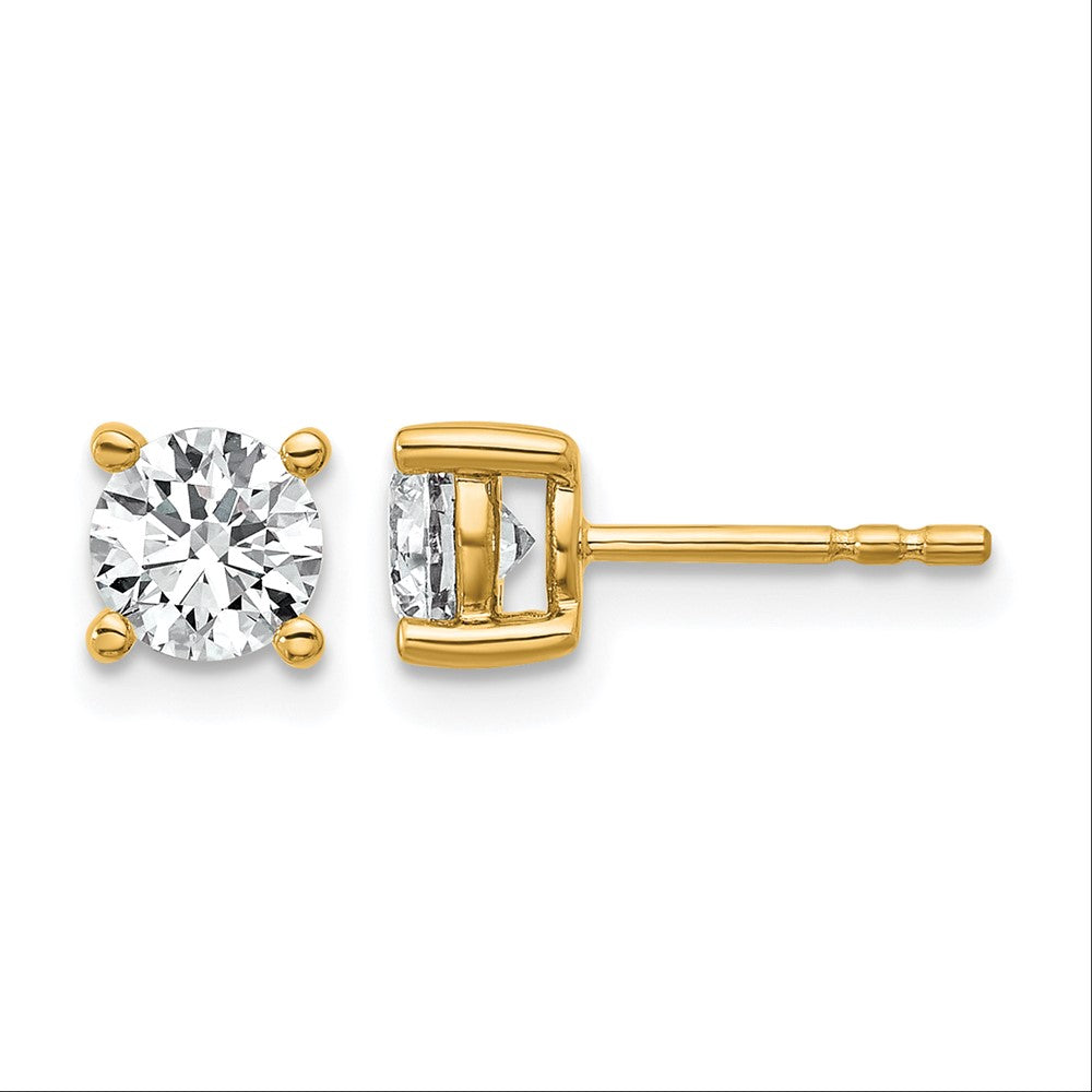 True Origin 14K Yellow Gold 1 carat Lab Grown Diamond VS+ F+ Round Four Prong Heavy Weight Complete Stud Earrings