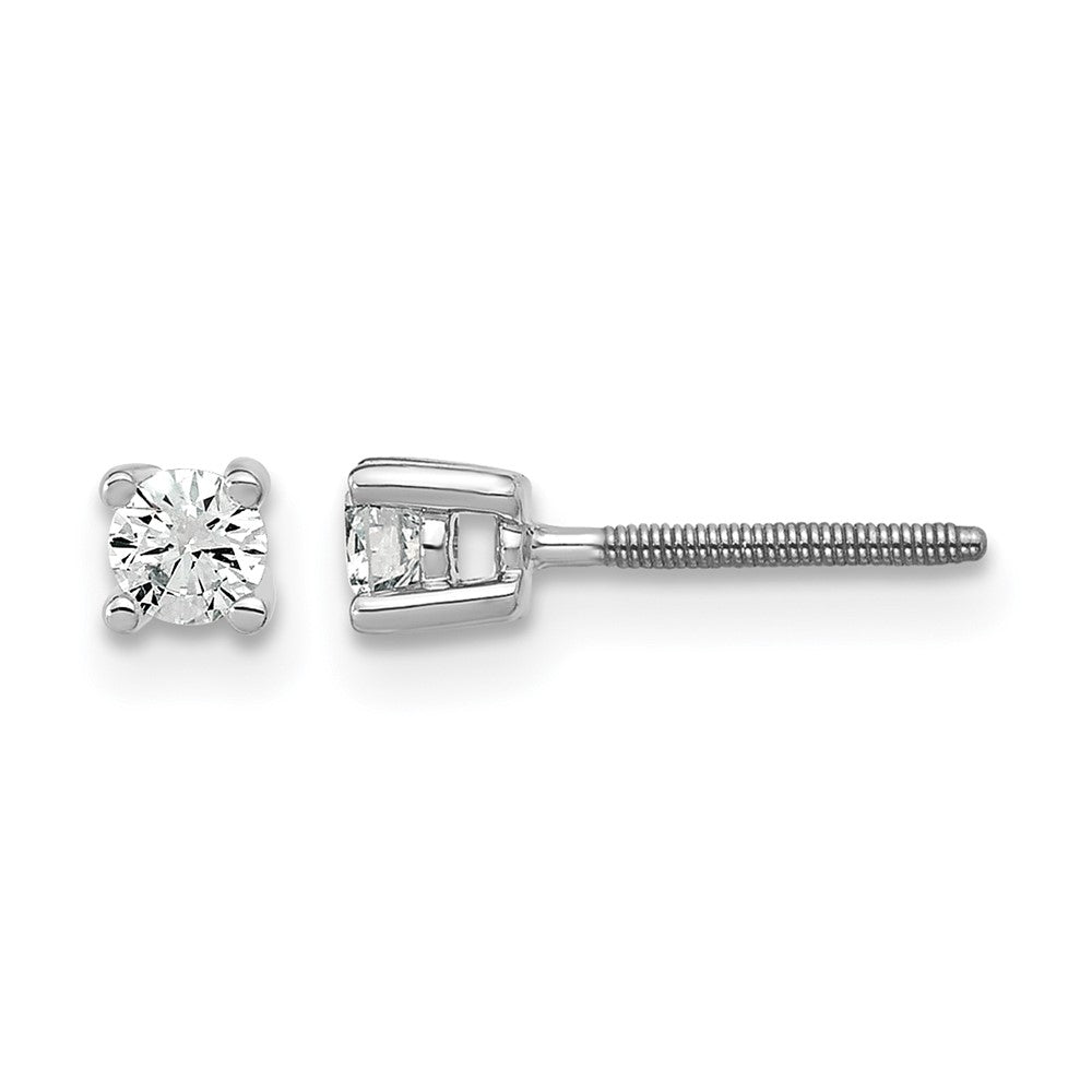 True Origin 14K White Gold 1/5 carat Lab Grown Diamond VS+ F+ Round Four Prong Heavy Weight Screw Back Complete Stud Earrings