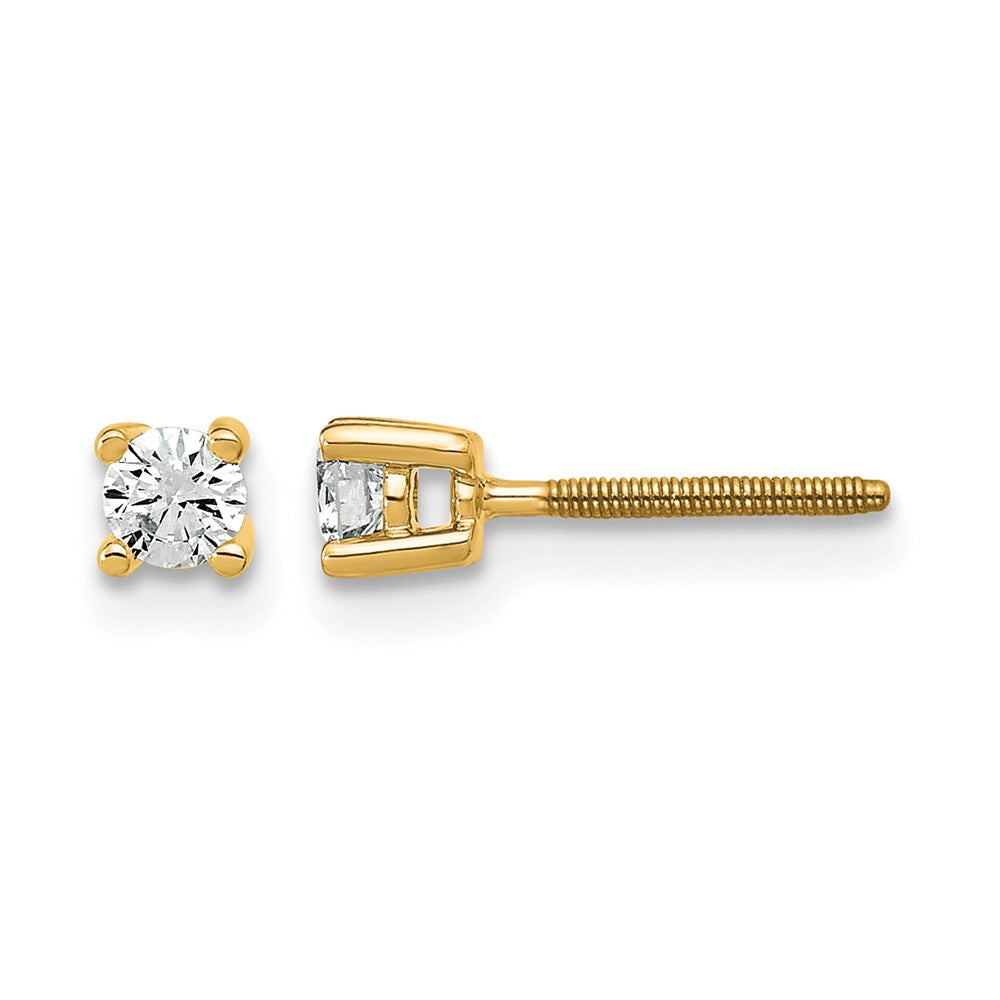 True Origin 14K Yellow Gold 1/5 carat Lab Grown Diamond VS+ F+ Round Four Prong Heavy Weight Screw Back Complete Stud Earrings