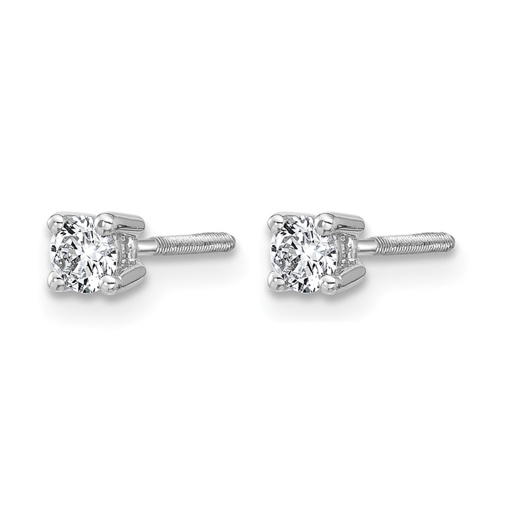 True Origin 14K White Gold 1/4 carat Lab Grown Diamond VS+ F+ Round Four Prong Heavy Weight Screw Back Complete Stud Earrings