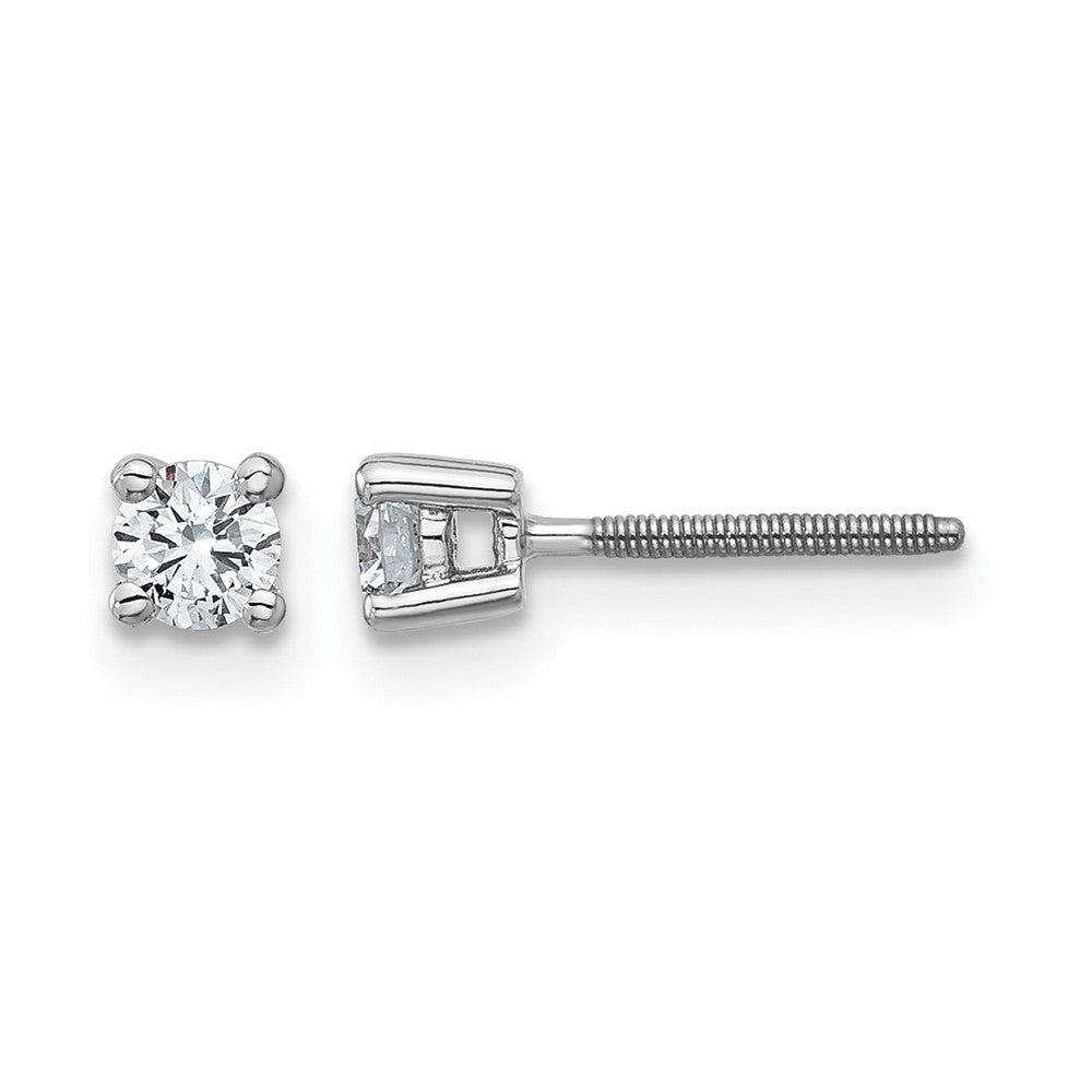 True Origin 14K White Gold 1/4 carat Lab Grown Diamond VS+ F+ Round Four Prong Heavy Weight Screw Back Complete Stud Earrings