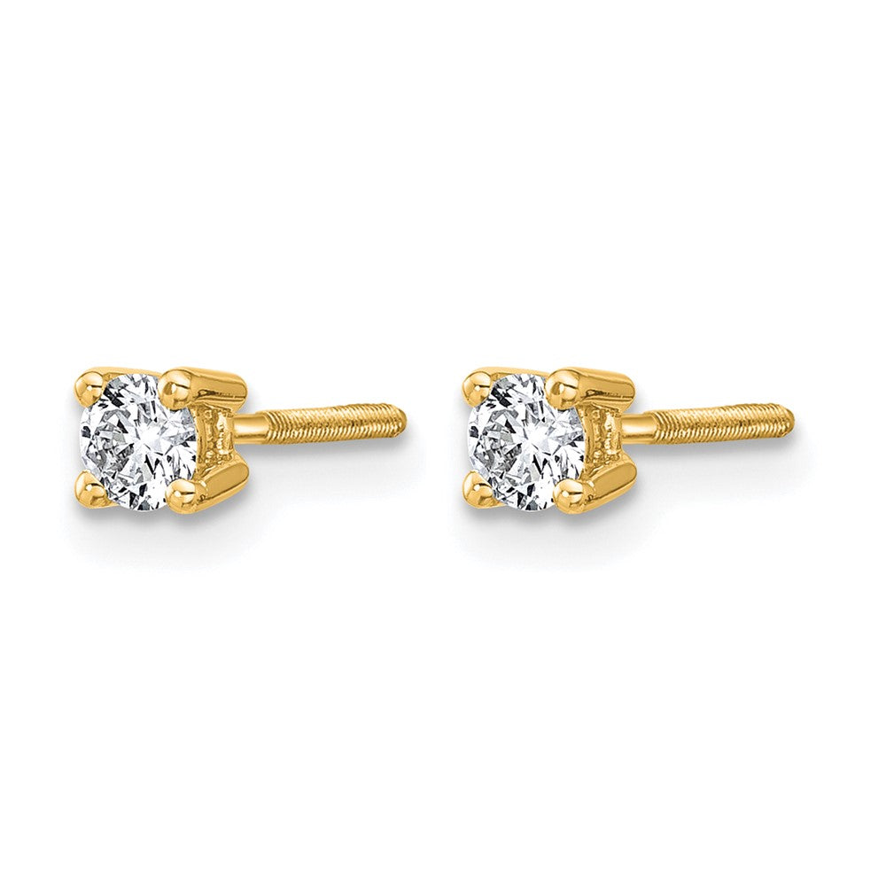True Origin 14K Yellow Gold 1/4 carat Lab Grown Diamond VS+ F+ Round Four Prong Heavy Weight Screw Back Complete Stud Earrings