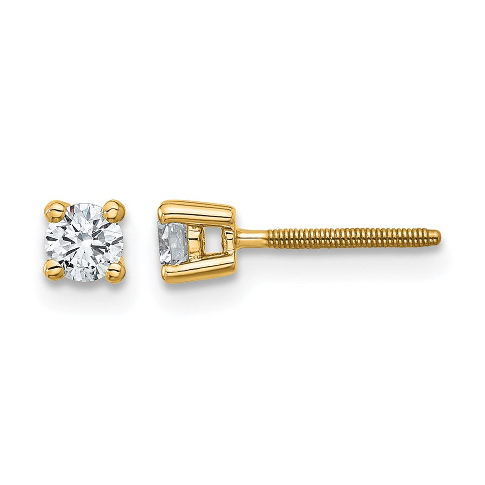 True Origin 14K Yellow Gold 1/4 carat Lab Grown Diamond VS+ F+ Round Four Prong Heavy Weight Screw Back Complete Stud Earrings