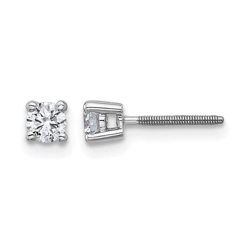 True Origin 14K White Gold 1/3 carat Lab Grown Diamond VS+ F+ Round Four Prong Heavy Weight Screw Back Complete Stud Earrings
