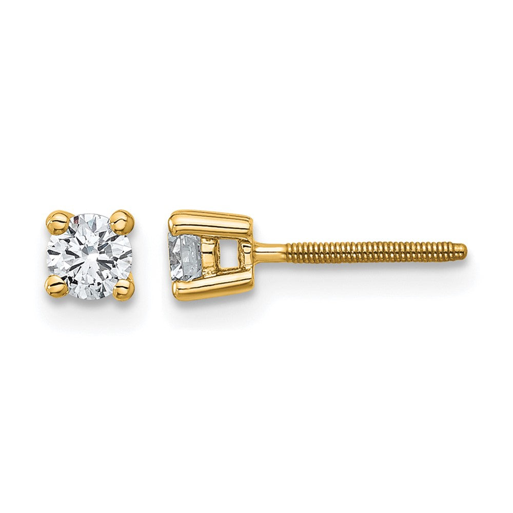 True Origin 14K Yellow Gold 1/3 carat Lab Grown Diamond VS+ F+ Round Four Prong Heavy Weight Screw Back Complete Stud Earrings