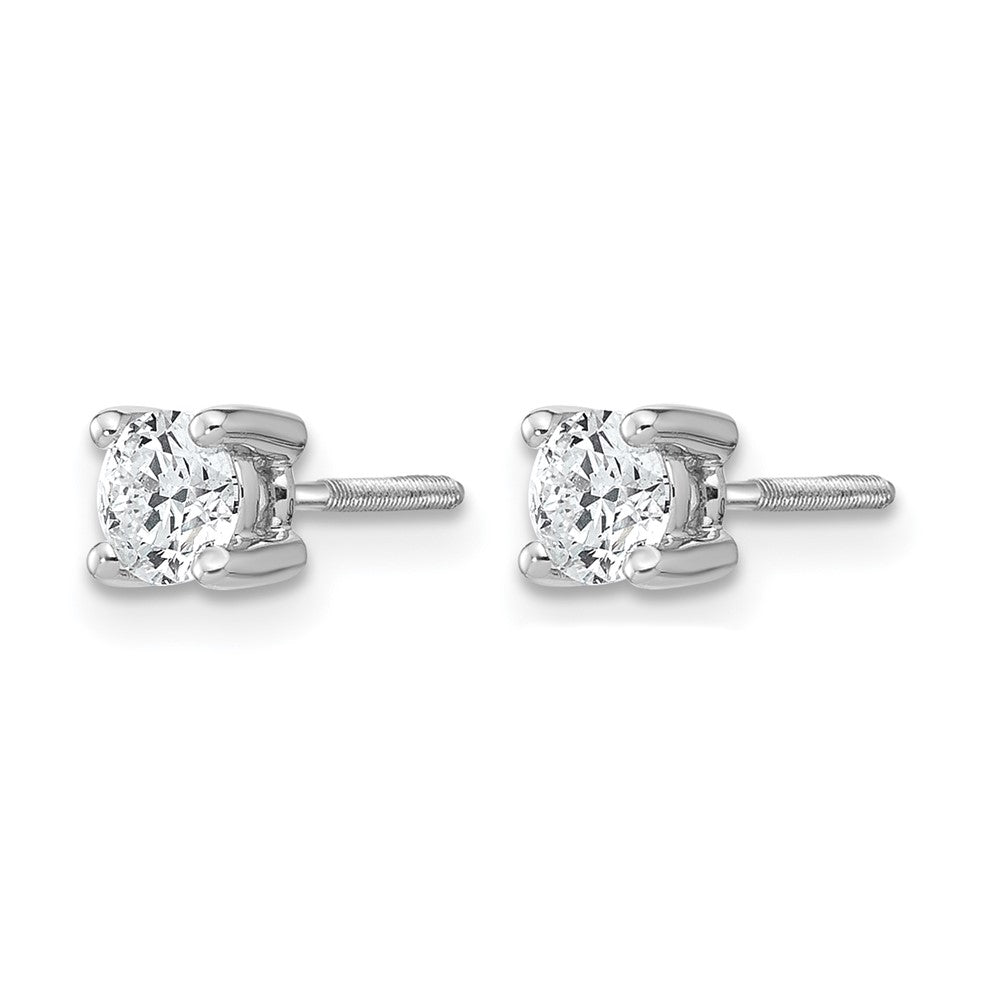 True Origin 14K White Gold 1/2 carat Lab Grown Diamond VS+ F+ Round Four Prong Heavy Weight Screw Back Complete Stud Earrings