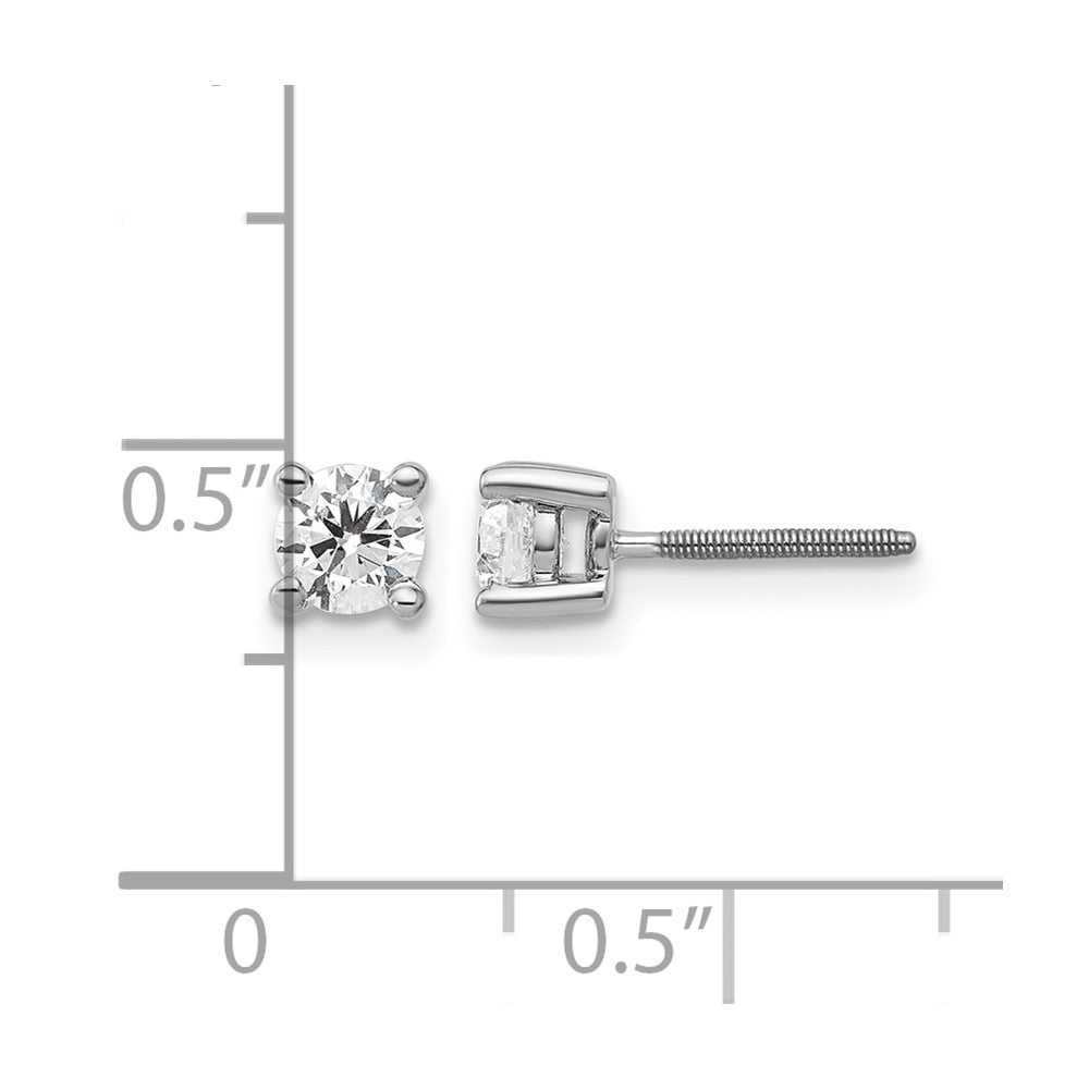 True Origin 14K White Gold 1/2 carat Lab Grown Diamond VS+ F+ Round Four Prong Heavy Weight Screw Back Complete Stud Earrings