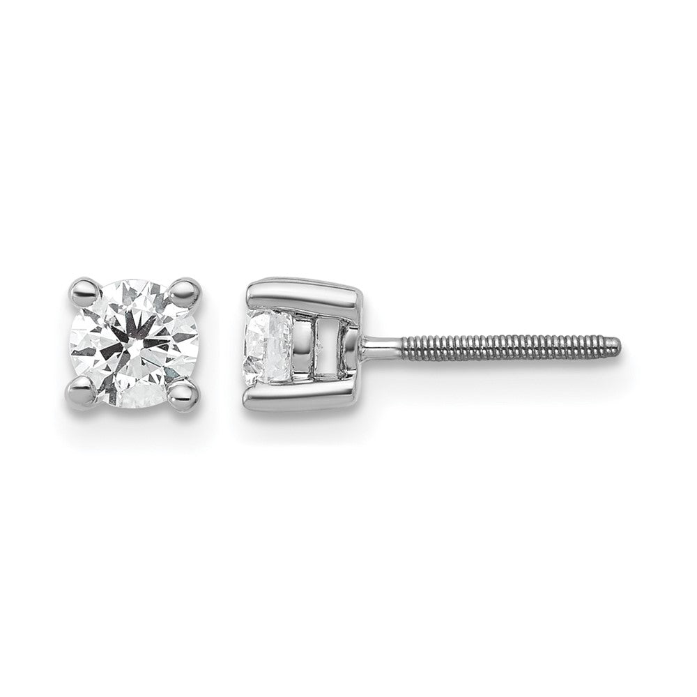 True Origin 14K White Gold 1/2 carat Lab Grown Diamond VS+ F+ Round Four Prong Heavy Weight Screw Back Complete Stud Earrings