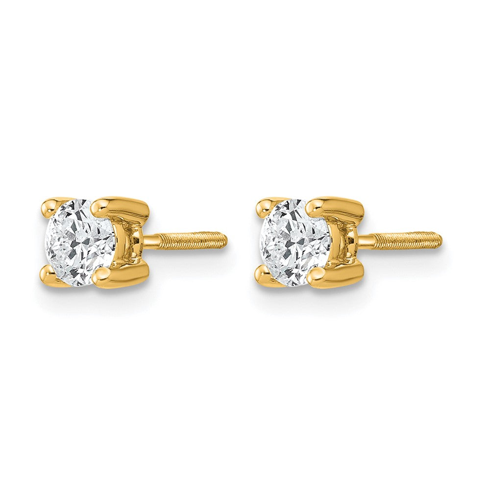 True Origin 14K Yellow Gold 1/2 carat Lab Grown Diamond VS+ F+ Round Four Prong Heavy Weight Screw Back Complete Stud Earrings