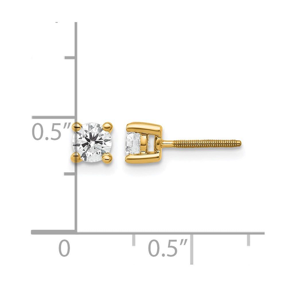 True Origin 14K Yellow Gold 1/2 carat Lab Grown Diamond VS+ F+ Round Four Prong Heavy Weight Screw Back Complete Stud Earrings