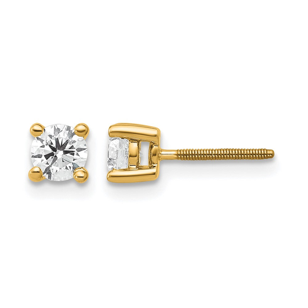 True Origin 14K Yellow Gold 1/2 carat Lab Grown Diamond VS+ F+ Round Four Prong Heavy Weight Screw Back Complete Stud Earrings