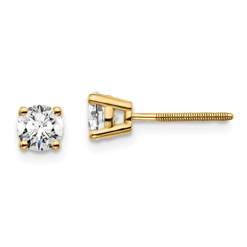 True Origin 14K Yellow Gold 2/3 carat Lab Grown Diamond VS+ F+ Round Four Prong Heavy Weight Screw Back Complete Stud Earrings