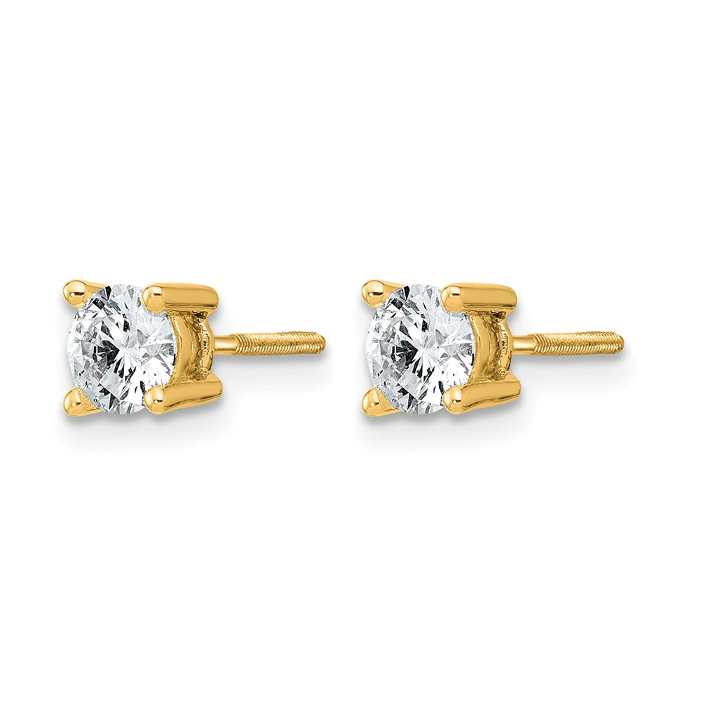 True Origin 14K Yellow Gold 3/4 carat Lab Grown Diamond VS+ F+ Round Four Prong Heavy Weight Screw Back Complete Stud Earrings