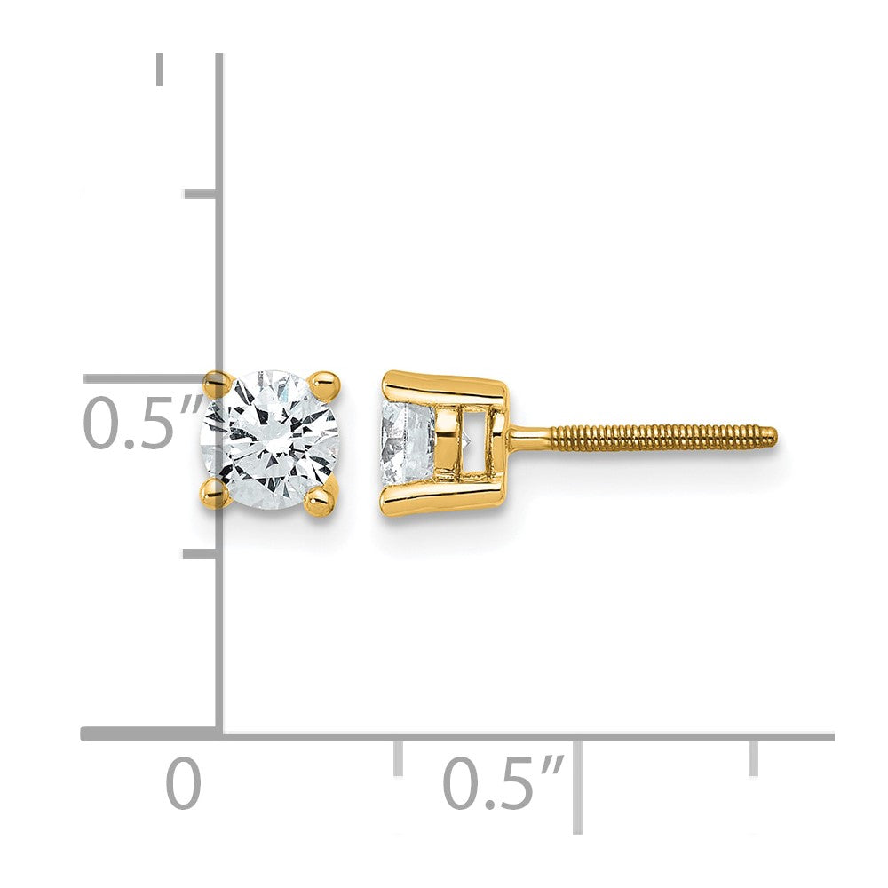 True Origin 14K Yellow Gold 3/4 carat Lab Grown Diamond VS+ F+ Round Four Prong Heavy Weight Screw Back Complete Stud Earrings
