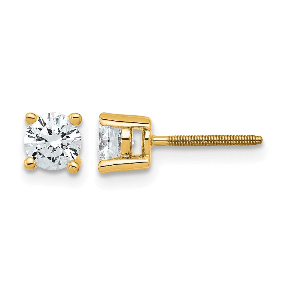 True Origin 14K Yellow Gold 3/4 carat Lab Grown Diamond VS+ F+ Round Four Prong Heavy Weight Screw Back Complete Stud Earrings