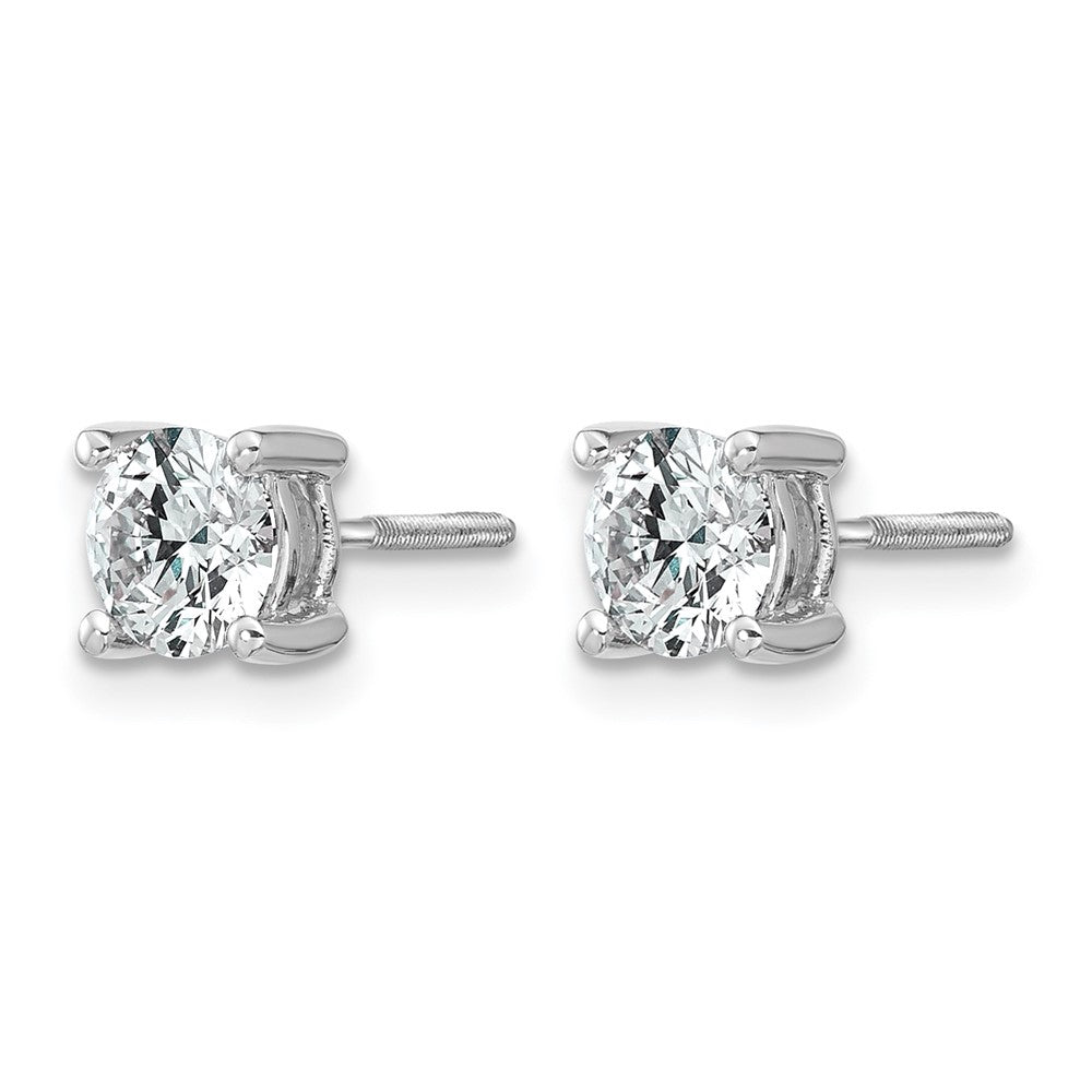True Origin 14K White Gold 1 carat Lab Grown Diamond VS+ F+ Round Four Prong Heavy Weight Screw Back Complete Stud Earrings