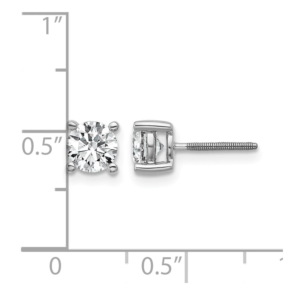 True Origin 14K White Gold 1 carat Lab Grown Diamond VS+ F+ Round Four Prong Heavy Weight Screw Back Complete Stud Earrings