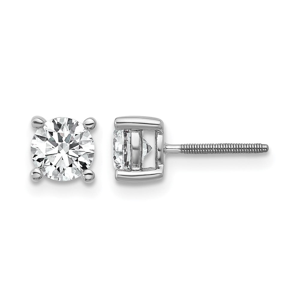 True Origin 14K White Gold 1 carat Lab Grown Diamond VS+ F+ Round Four Prong Heavy Weight Screw Back Complete Stud Earrings