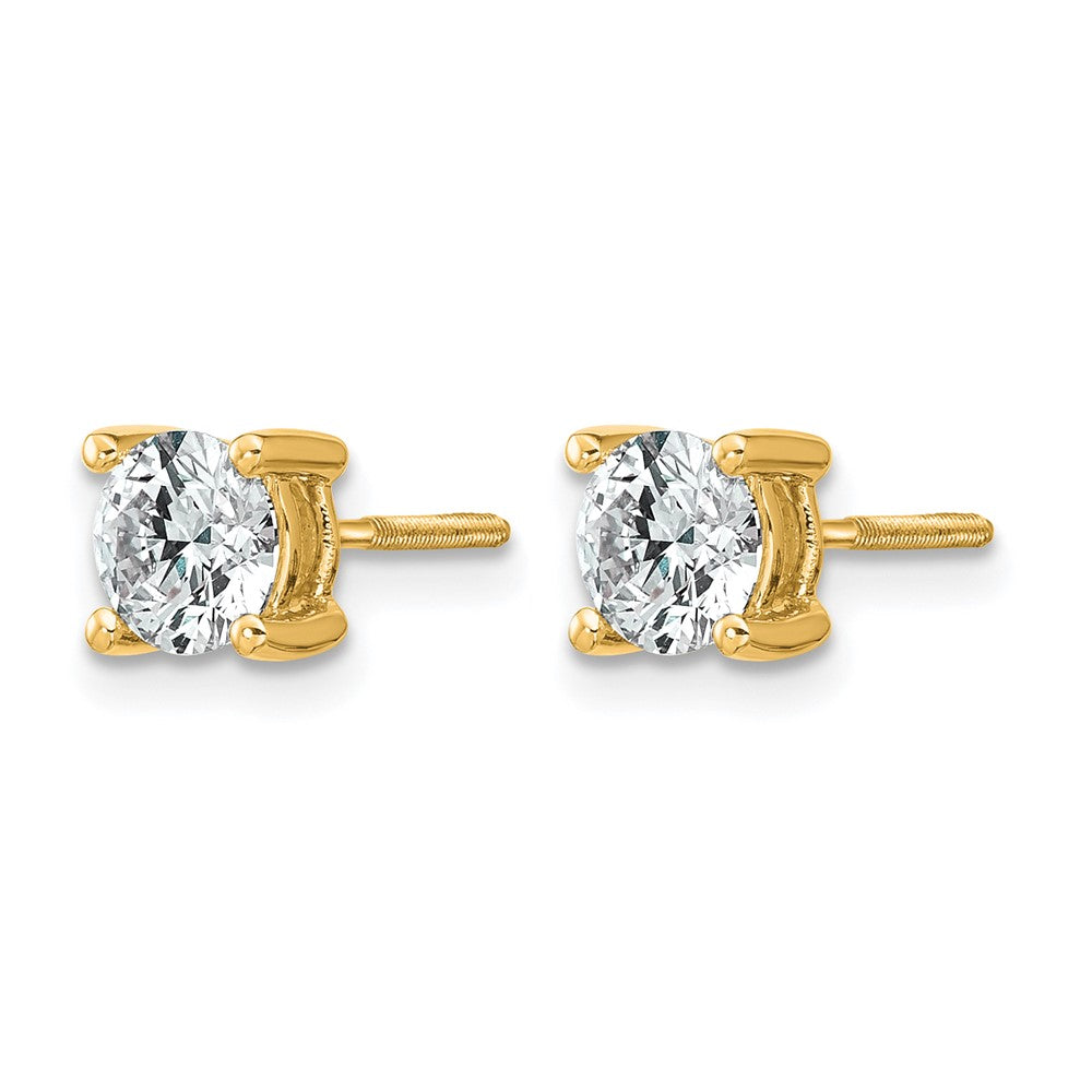 True Origin 14K Yellow Gold 1 carat Lab Grown Diamond VS+ F+ Round Four Prong Heavy Weight Screw Back Complete Stud Earrings