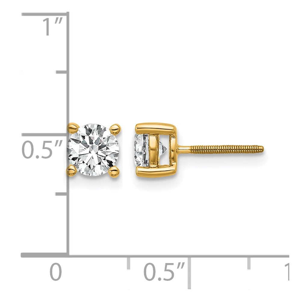 True Origin 14K Yellow Gold 1 carat Lab Grown Diamond VS+ F+ Round Four Prong Heavy Weight Screw Back Complete Stud Earrings