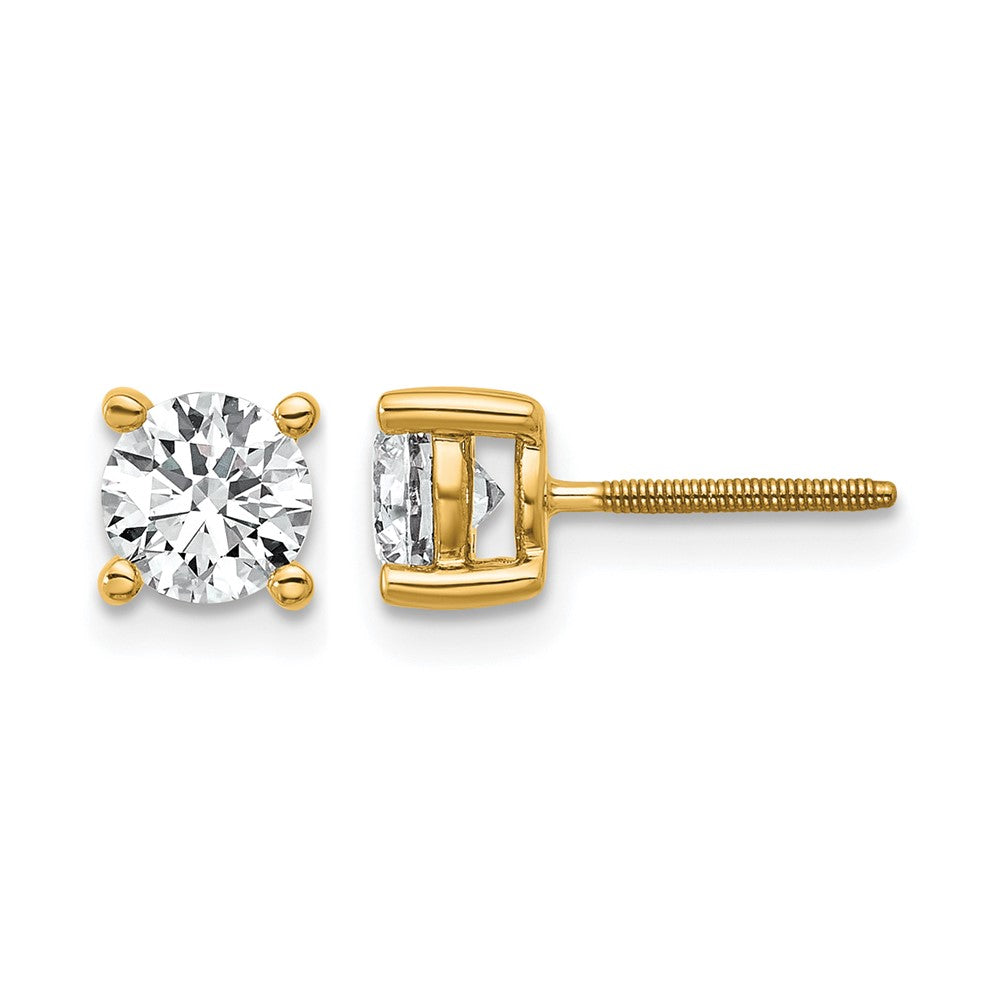 True Origin 14K Yellow Gold 1 carat Lab Grown Diamond VS+ F+ Round Four Prong Heavy Weight Screw Back Complete Stud Earrings