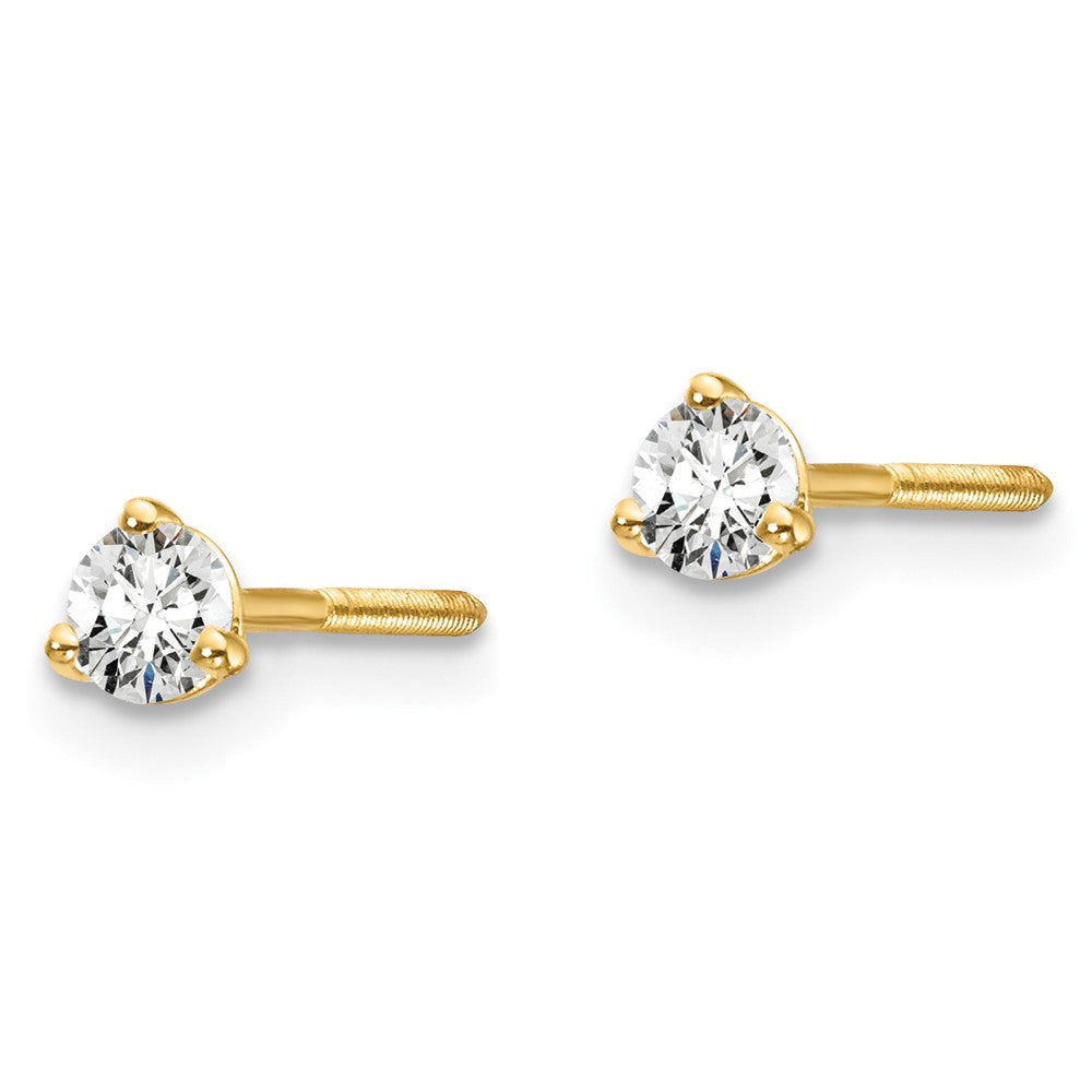 True Origin 14K Yellow Gold 1/5 carat Lab Grown Diamond VS+ F+ Round Three Prong Heavy Weight Screw Back Complete Stud Earrings