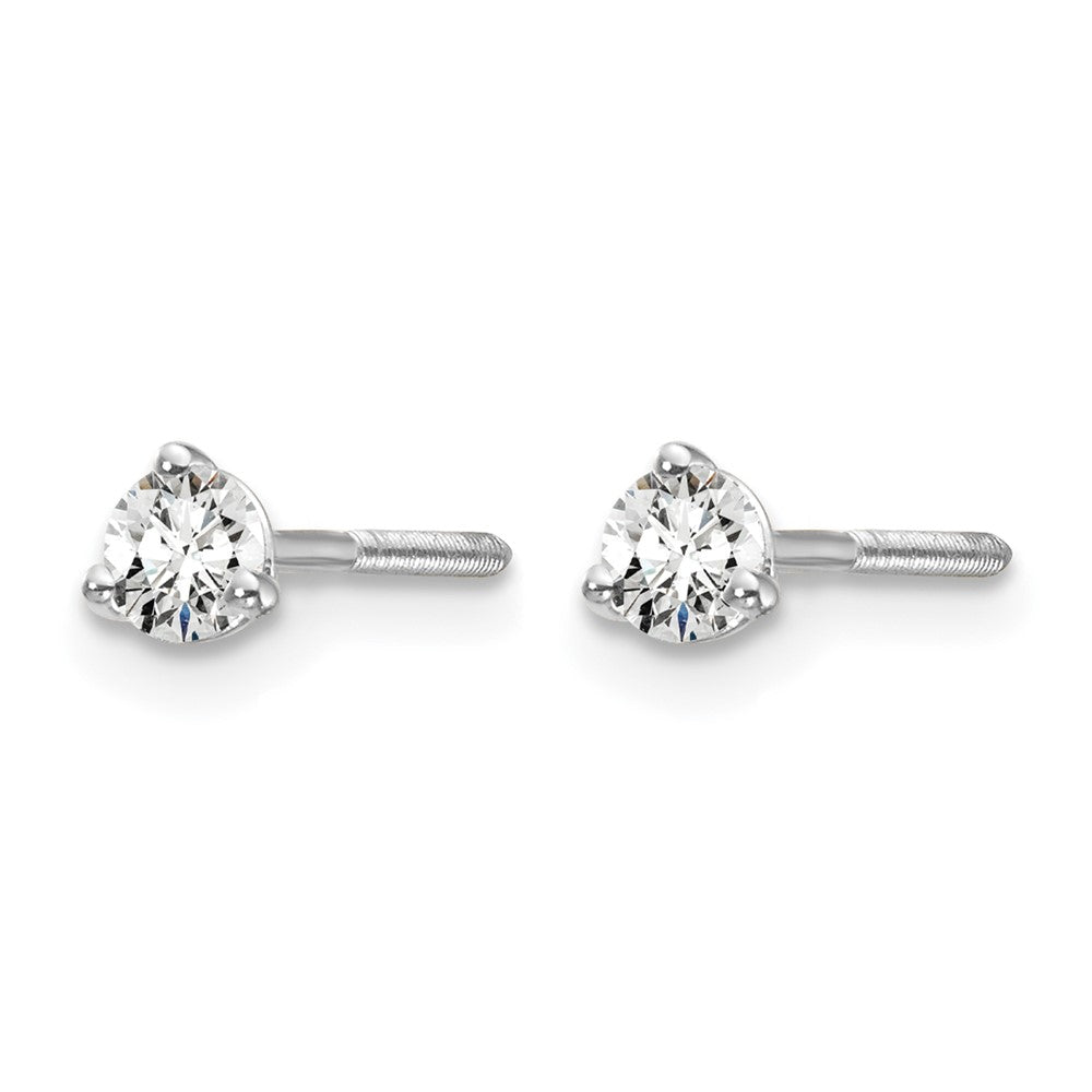 True Origin 14K White Gold 1/5 carat Lab Grown Diamond VS+ F+ Round Three Prong Heavy Weight Screw Back Complete Stud Earrings