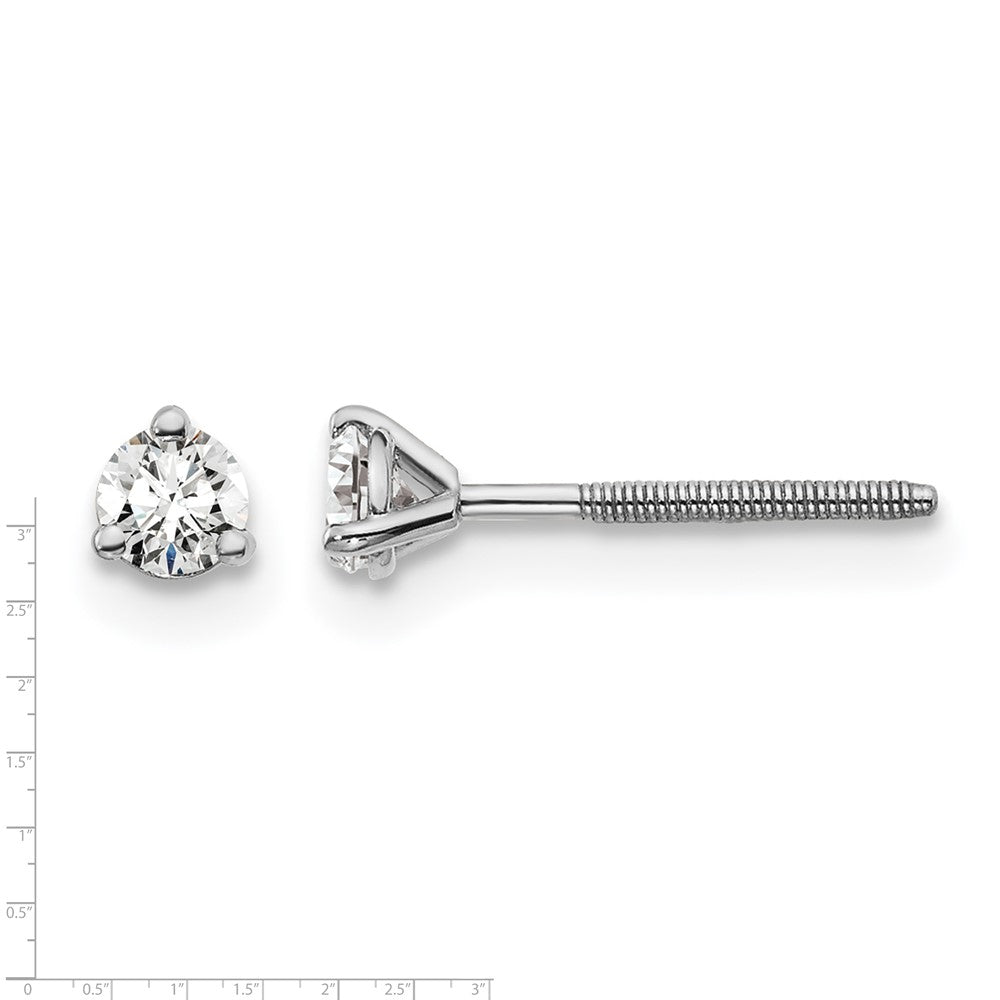 True Origin 14K White Gold 1/5 carat Lab Grown Diamond VS+ F+ Round Three Prong Heavy Weight Screw Back Complete Stud Earrings