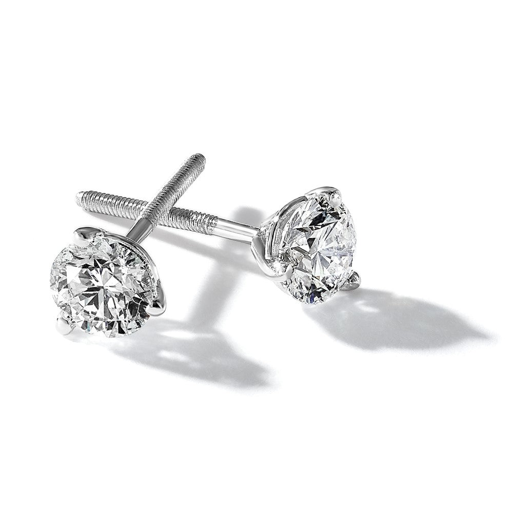 True Origin 14K White Gold 1/3 carat Lab Grown Diamond VS+ F+ Round Three Prong Heavy Weight Screw Back Complete Stud Earrings