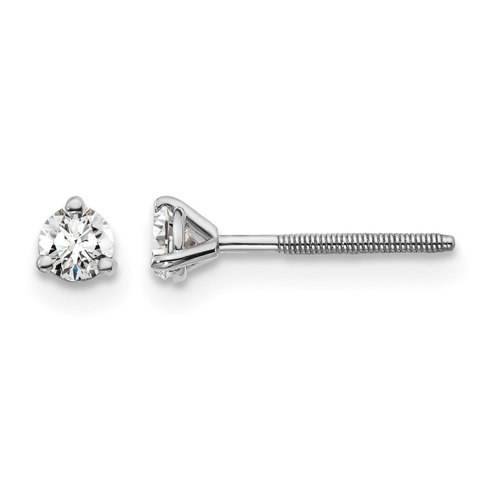 True Origin 14K White Gold 1/5 carat Lab Grown Diamond VS+ F+ Round Three Prong Heavy Weight Screw Back Complete Stud Earrings