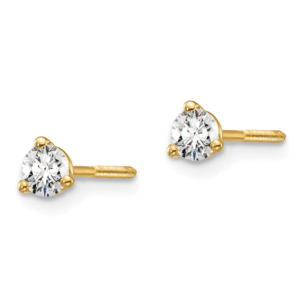 True Origin 14K Yellow Gold 1/4 carat Lab Grown Diamond VS+ F+ Round Three Prong Heavy Weight Screw Back Complete Stud Earrings