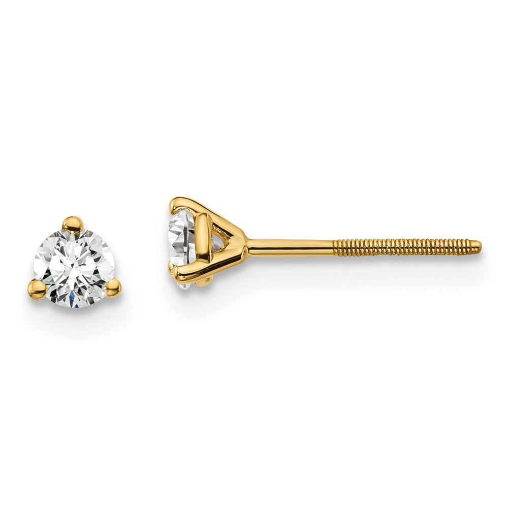 True Origin 14K Yellow Gold 1/4 carat Lab Grown Diamond VS+ F+ Round Three Prong Heavy Weight Screw Back Complete Stud Earrings