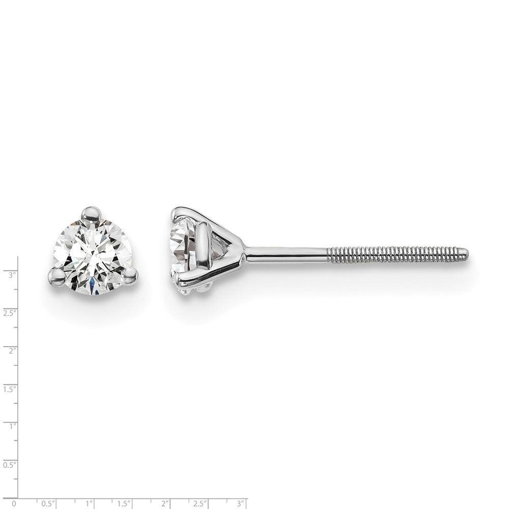 True Origin 14K White Gold 1/4 carat Lab Grown Diamond VS+ F+ Round Three Prong Heavy Weight Screw Back Complete Stud Earrings