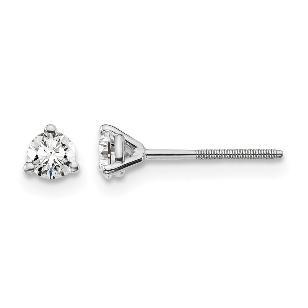 True Origin 14K White Gold 1/4 carat Lab Grown Diamond VS+ F+ Round Three Prong Heavy Weight Screw Back Complete Stud Earrings