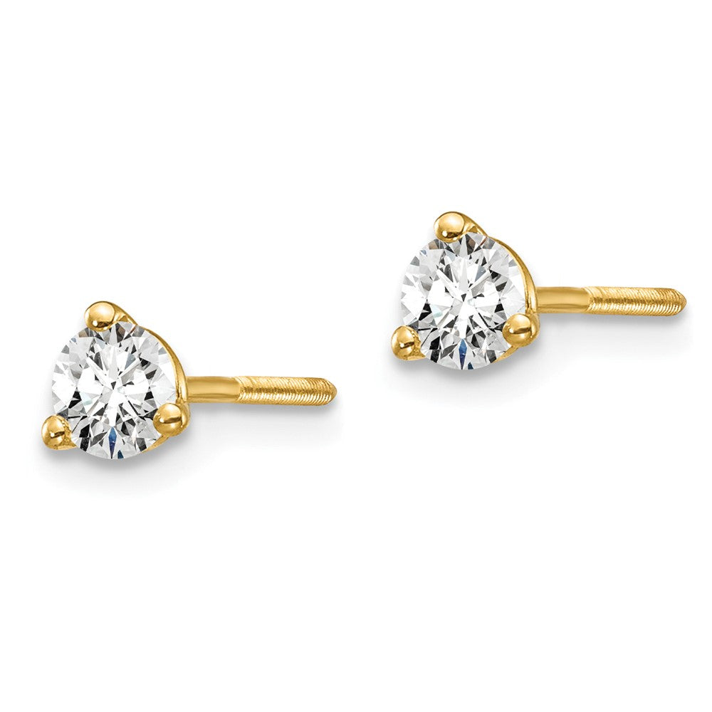 True Origin 14K Yellow Gold 1/3 carat Lab Grown Diamond VS+ F+ Round Three Prong Heavy Weight Screw Back Complete Stud Earrings