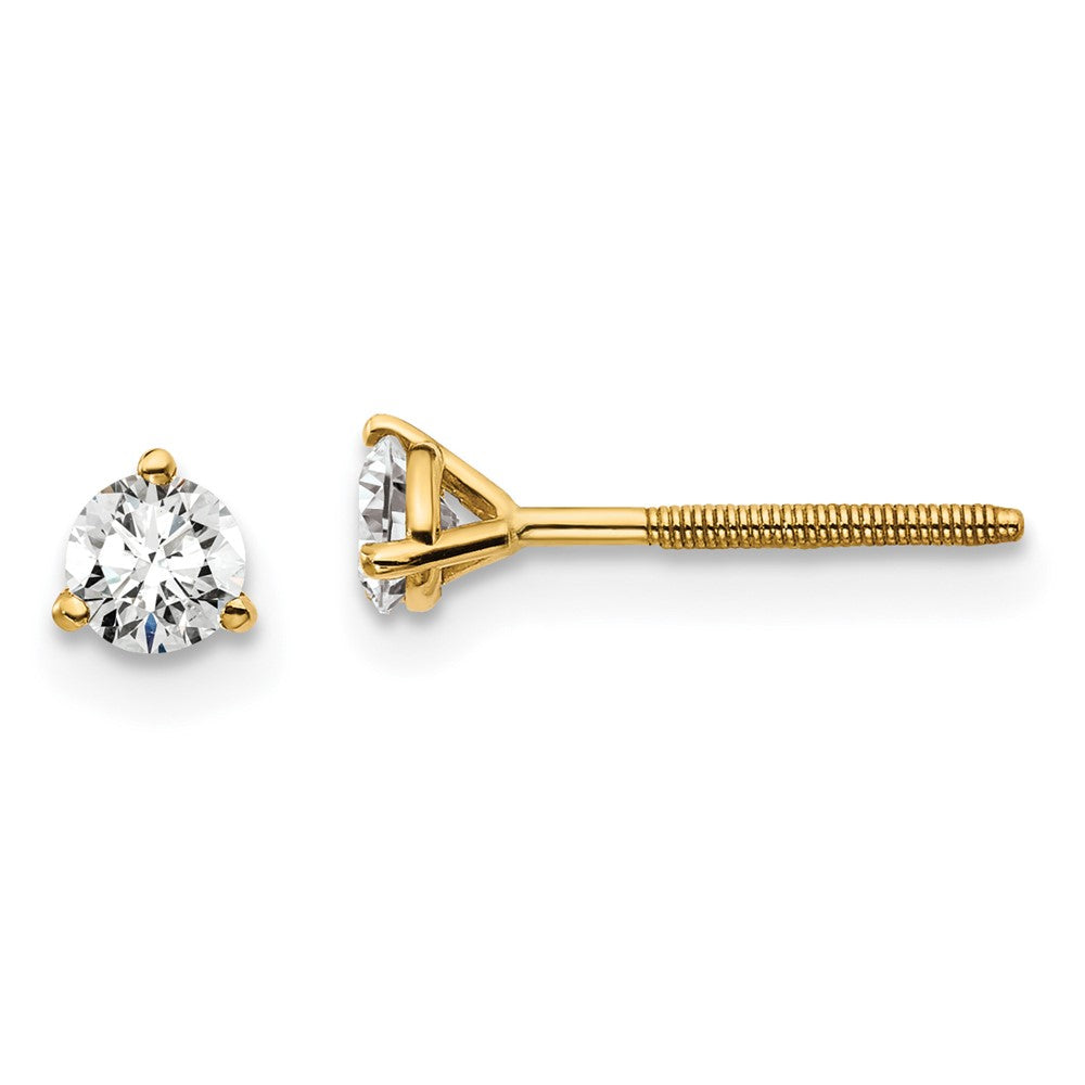 True Origin 14K Yellow Gold 1/3 carat Lab Grown Diamond VS+ F+ Round Three Prong Heavy Weight Screw Back Complete Stud Earrings