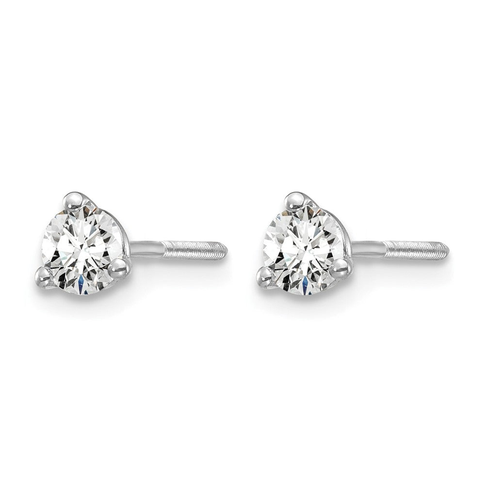 True Origin 14K White Gold 1/3 carat Lab Grown Diamond VS+ F+ Round Three Prong Heavy Weight Screw Back Complete Stud Earrings